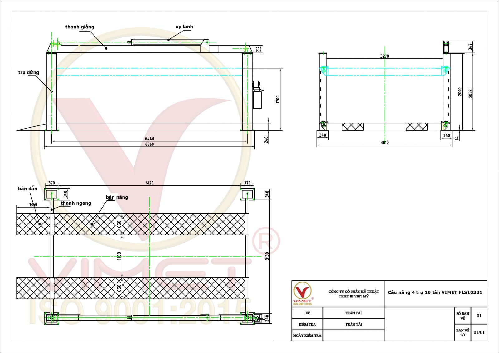 Cầu nâng 4 trụ 10 tấn VIMET FLS10331