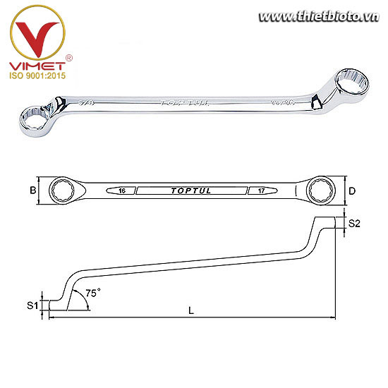 Cờ lê 2 đầu vòng 75° TOPTUL ACAI2428